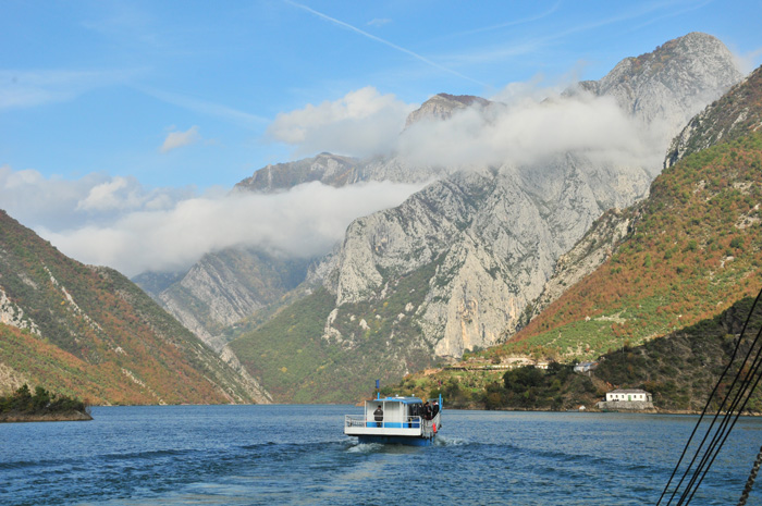 Crossing Lake Koman by car ferry