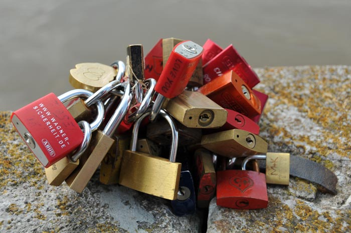 Lovers lock on Main Bridge banister