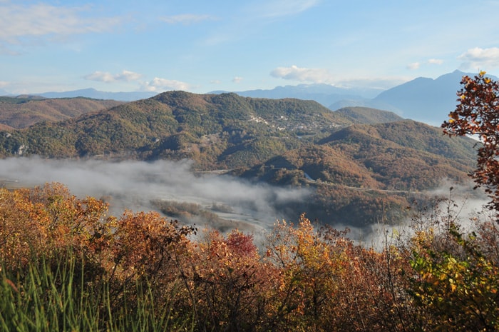 Misty layer above the Aoos - the river valley shrouded in clouds